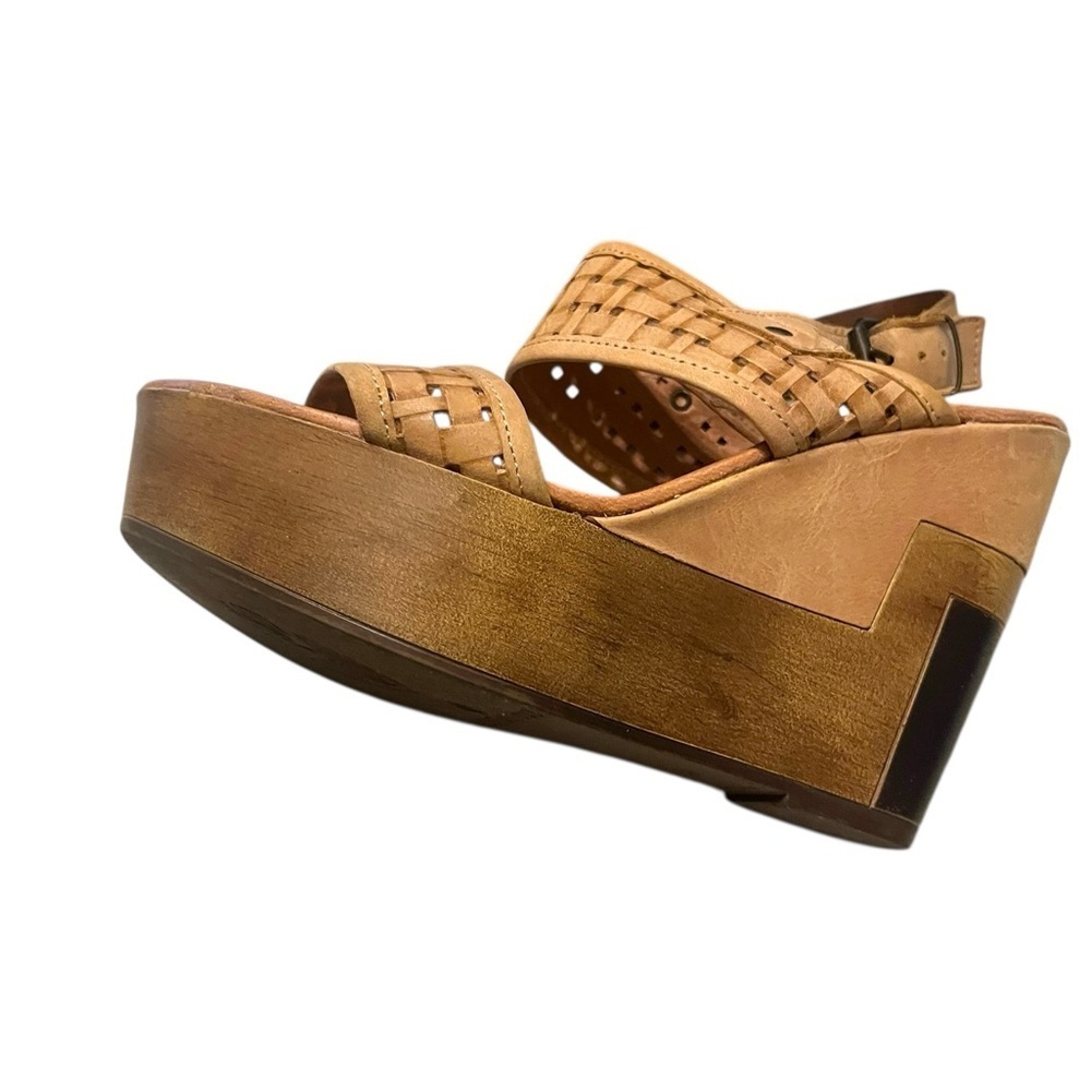 Musse & Cloud Platform Wedge Heel Tan leather Colorblock Sandals Sz 38 US 7/7.5 - Picture 4 of 11